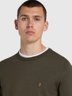 Farah Mullen Slim Fit Merino Wool Crew Neck Jumper In Evergreen -Farah f4gf4081 357 alt4