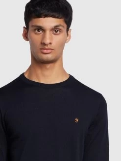 Farah Mullen Merino Wool Crew Jumper In Navy -Farah f4gf4081 454 ALT3 b3714b95 df9a 4855 a0c7 49baa466e8ef
