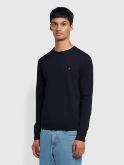 Farah Mullen Merino Wool Crew Jumper In Navy