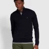 Farah Redchurch Merino Wool Quarter Zip Jumper In True Navy -Farah f4gf9082 412 alt1 1
