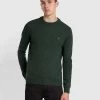 Farah Birchall Crew Neck Lambswool Jumper In Evergreen