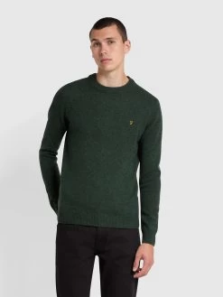 Farah Birchall Crew Neck Lambswool Jumper In Evergreen