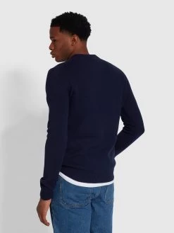 Farah Birchall Slim Fit Crew Neck Jumper In True Navy -Farah f4gfb042 412 alt3 1