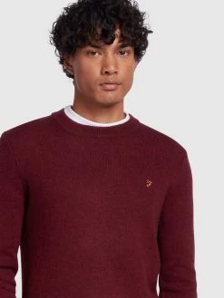 Birchall Slim Fit Crew Neck Lambswool Jumper In Farah Red -Farah f4gfb042 626 alt4 1