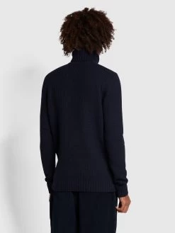 Farah Anton Regular Fit Fisherman Stitch Roll Neck Sweater In True Navy -Farah f4ghc016 412 ALT1