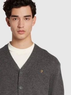 Birchall Slim Fit Lambswool Cardigan In Farah Grey Marl -Farah f4ghc049 048 ALT3