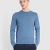 Farah Mullen Cotton Crew Neck Jumper In Sheaf Blue -Farah f4gse077 486 alt1
