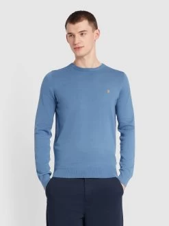 Farah Mullen Cotton Crew Neck Jumper In Sheaf Blue
