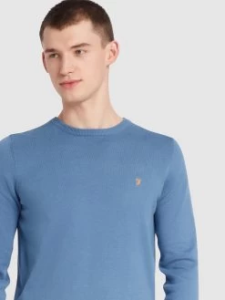 Farah Mullen Cotton Crew Neck Jumper In Sheaf Blue -Farah f4gse077 486 alt4