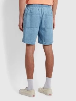 Farah Redwald Organic Denim Drawstring Shorts In Stone Wash -Farah f4hsb055 978 alt1
