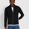 Farah Vance Organic Cotton Full Zip Sweatshirt In Black