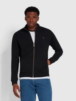 Farah Vance Organic Cotton Full Zip Sweatshirt In Black