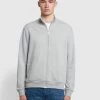 Farah Vance Organic Cotton Full Zip Sweatshirt In Light Grey Marl -Farah f4kfb019 042