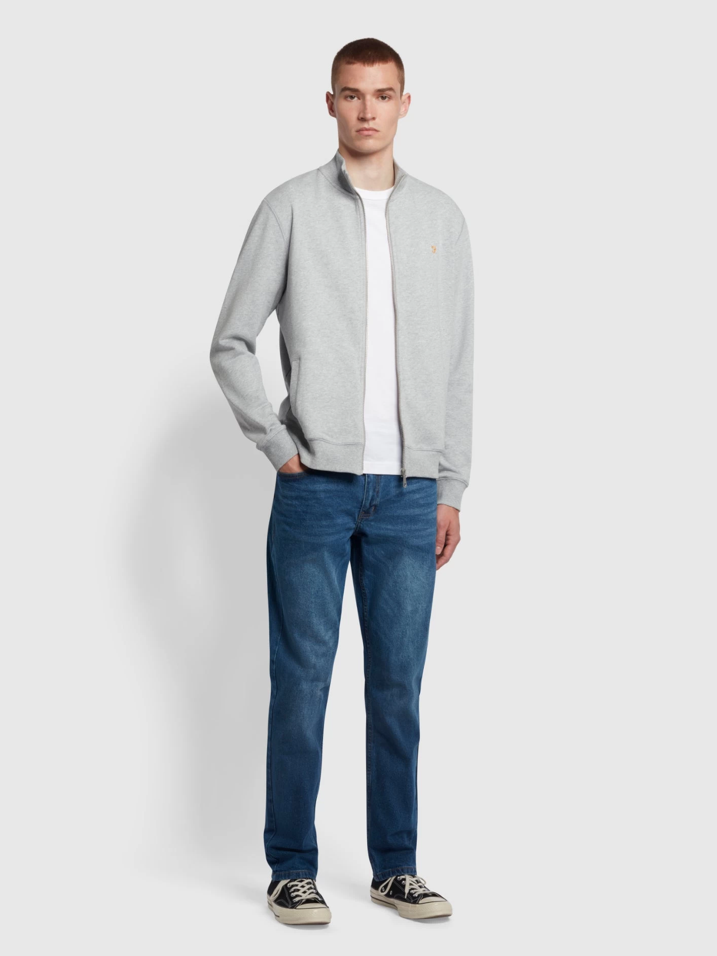 Farah Vance Organic Cotton Full Zip Sweatshirt In Light Grey Marl 4 Farah Vance Organic Cotton Full Zip Sweatshirt In Light Grey Marl - Image 2