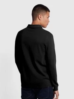 Farah Blanes Organic Cotton Long Sleeve Polo Shirt In Black -Farah f4kfd034 357 alt1