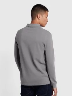 Farah Blanes Organic Cotton Long Sleeve Polo Shirt In Grey Marl -Farah f4kfd034 grey3