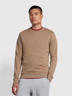 Farah Tim Slim Fit Crew Neck Sweatshirt In Beige