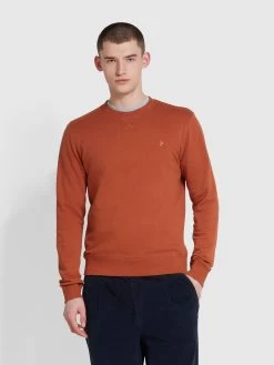 Farah Tim Organic Cotton Crew Neck Sweatshirt In Teak