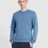Farah Tim Organic Cotton Crew Neck Sweatshirt In Sheaf Blue