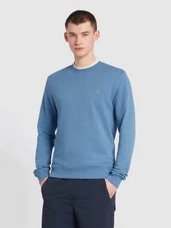 Farah Tim Organic Cotton Crew Neck Sweatshirt In Sheaf Blue