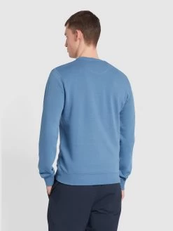 Farah Tim Organic Cotton Crew Neck Sweatshirt In Sheaf Blue -Farah f4kfd076 486 alt3