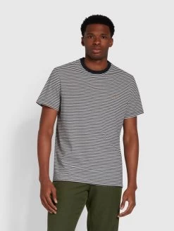Farah Daytona Slim Fit Striped Organic Cotton T-Shirt In True Navy