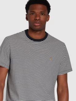 Farah Daytona Slim Fit Striped Organic Cotton T-Shirt In True Navy -Farah f4kmb022 412 alt4