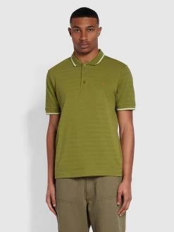 Farah Kingston Regular Fit Pique Stripe Polo Shirt In Moss Green