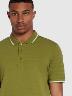 Farah Kingston Regular Fit Pique Stripe Polo Shirt In Moss Green -Farah f4kmd049 344 alt3