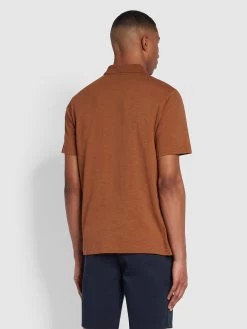 Farah Chancery Regular Fit Zip Placket Polo Shirt In Golden Brown -Farah f4kmd050 203 alt4