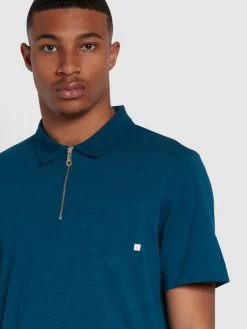 Farah Chancery Regular Fit Zip Placket Polo Shirt In Sailor Blue -Farah f4kmd050 487 alt3