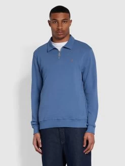 Farah Castell Regular Fit Quarter Zip Sweatshirt In Caribbean Blue
