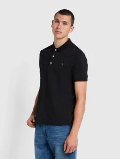 Farah Blanes Slim Fit Organic Cotton Polo Shirt In Black