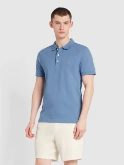 Farah Blanes Organic Cotton Short Sleeve Polo Shirt In Sheaf Blue