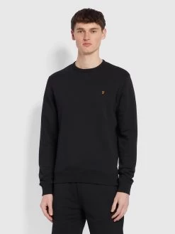Farah Tim Tall Fit Organic Cotton Crew Neck Sweatshirt In Black