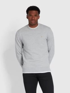 Farah Tim Organic Cotton Crew Neck Sweatshirt In Light Grey Marl