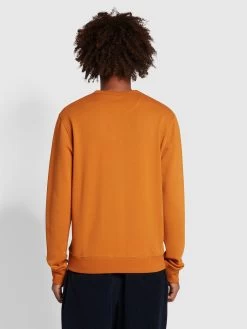 Farah Tim Slim Fit Organic Cotton Crew Sweatshirt In Ochre Brown -Farah f4ksb072 215 ALT1