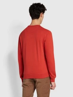 Farah Tim Slim Fit Organic Cotton Crew Sweatshirt In Crimson -Farah f4ksb072 636 ALT1