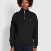 Farah Jim Organic Cotton Quarter Zip Sweatshirt In Black