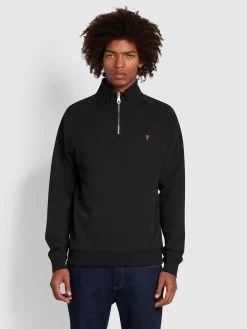 Farah Jim Organic Cotton Quarter Zip Sweatshirt In Black