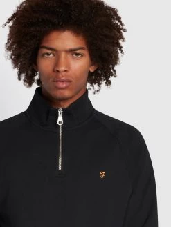Farah Jim Organic Cotton Quarter Zip Sweatshirt In Black -Farah f4ksb073 010 ALT3