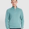 Farah Jim Organic Cotton Quarter Zip Sweatshirt In Brook Blue