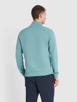 Farah Jim Organic Cotton Quarter Zip Sweatshirt In Brook Blue -Farah f4ksb073 325 alt3
