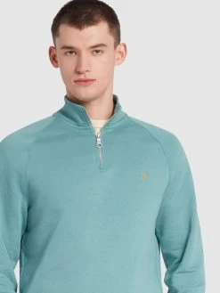 Farah Jim Organic Cotton Quarter Zip Sweatshirt In Brook Blue -Farah f4ksb073 325 alt4