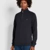 Farah Jim Organic Cotton Quarter Zip Sweatshirt In True Navy -Farah f4ksb073 412