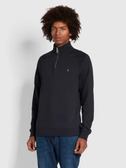 Farah Jim Organic Cotton Quarter Zip Sweatshirt In True Navy