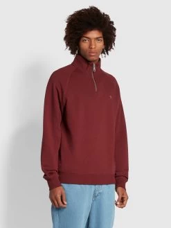 Jim Organic Cotton Quarter Zip Sweatshirt In Farah Red Marl