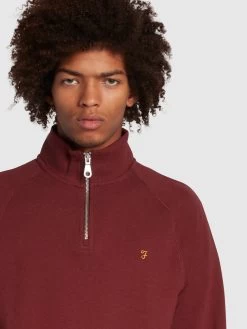 Jim Organic Cotton Quarter Zip Sweatshirt In Farah Red Marl -Farah f4ksb073 628 ALT3
