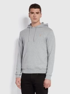 Farah Zain Slim Fit Organic Cotton Hoodie In Light Grey Marl