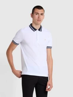 Farah Stanton Slim Fit Tipped Organic Cotton Polo Shirt In White